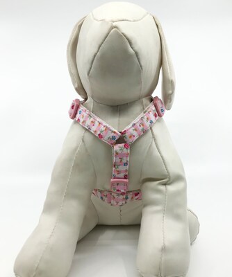 Flowers On Pink Stripes Dog Harness With Optional Flower Adjustable Pet Harness Sizes XSmall, Small, Medium - image3